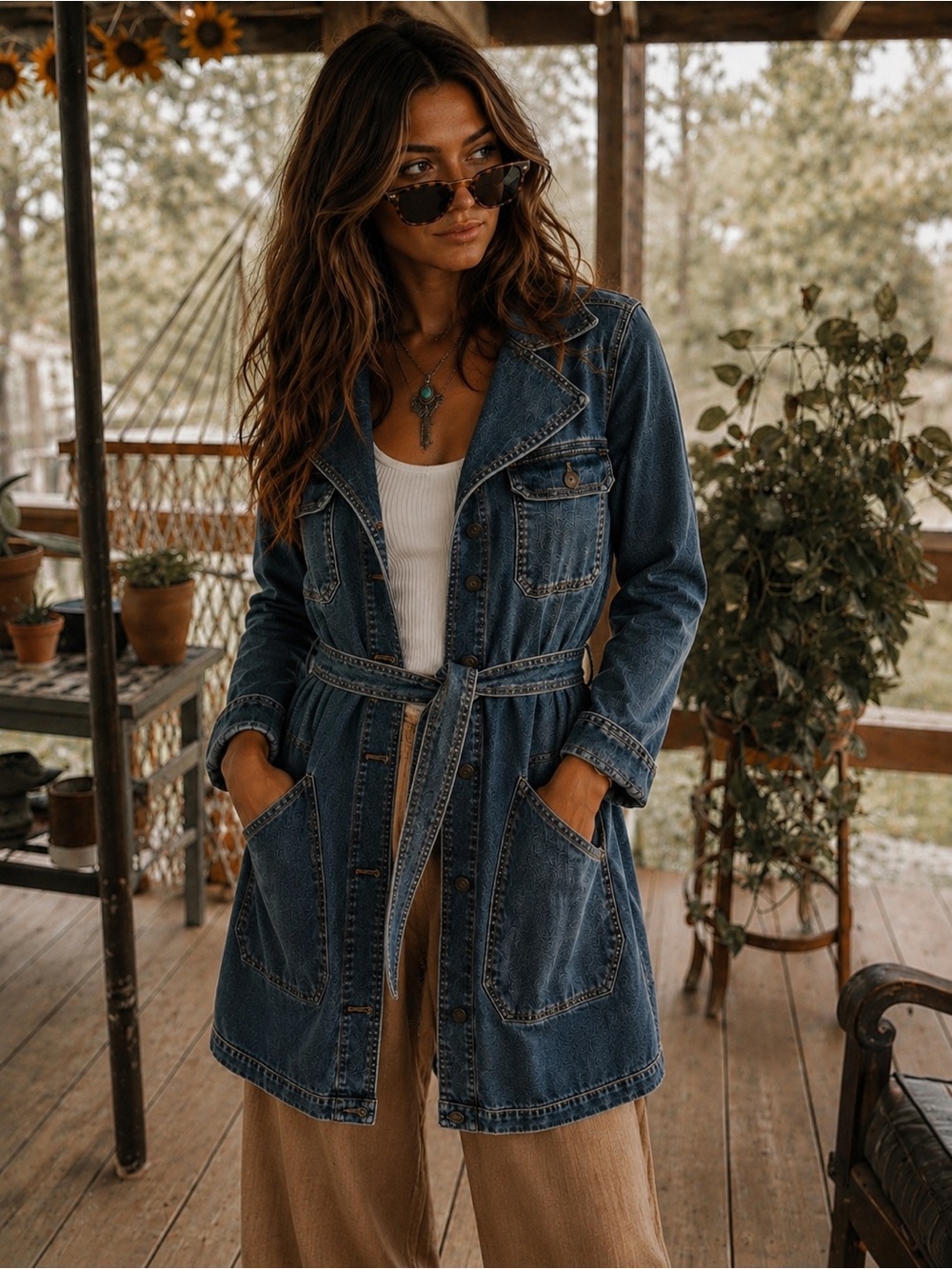 Duluth Trading Co. Belted Stretch Denim Utility Jacket - Woman’s Medium